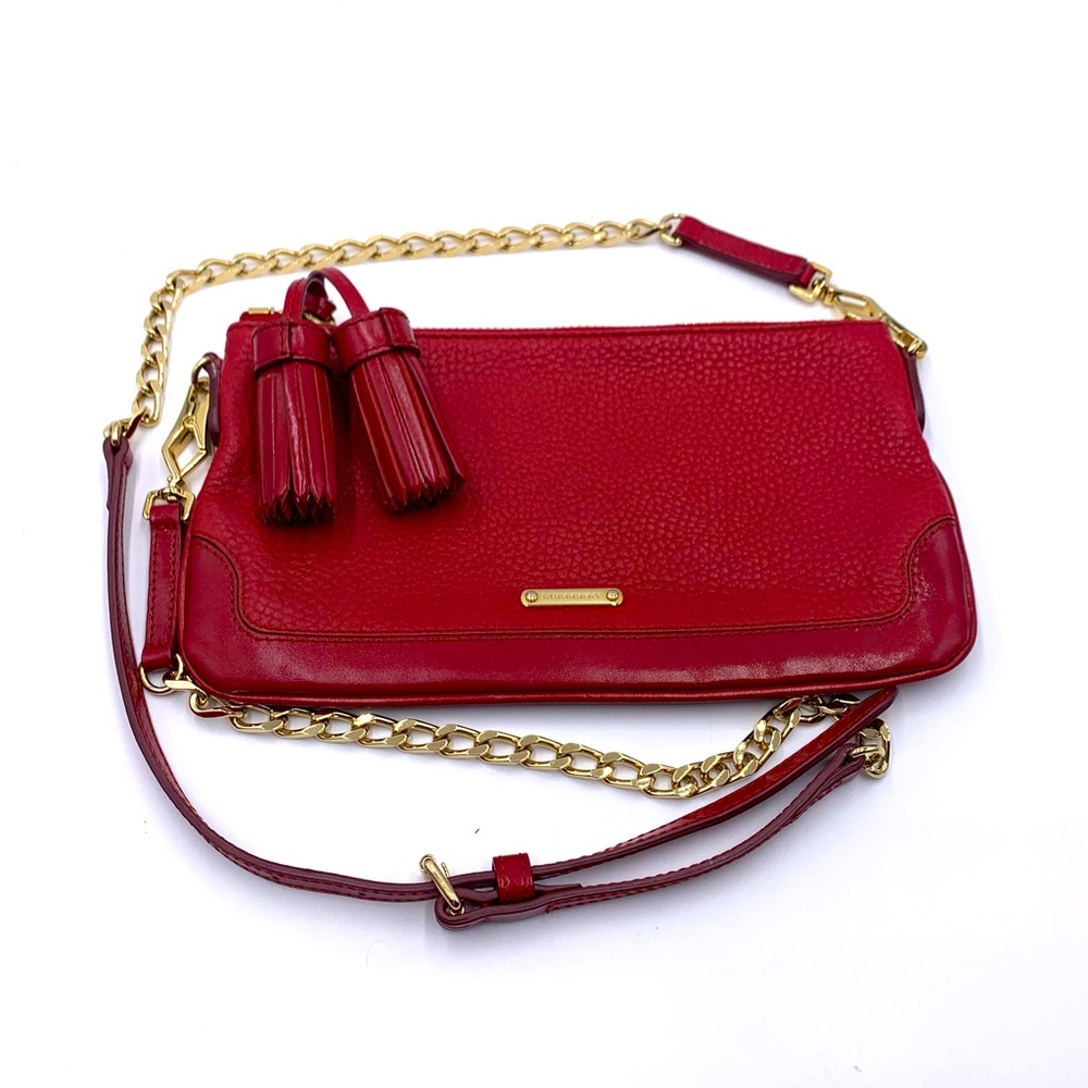 Auth Burberry Peyton Crossbody Clutch with Tassel in Rich Cranberry Red. $485 - Picture 7 of 13